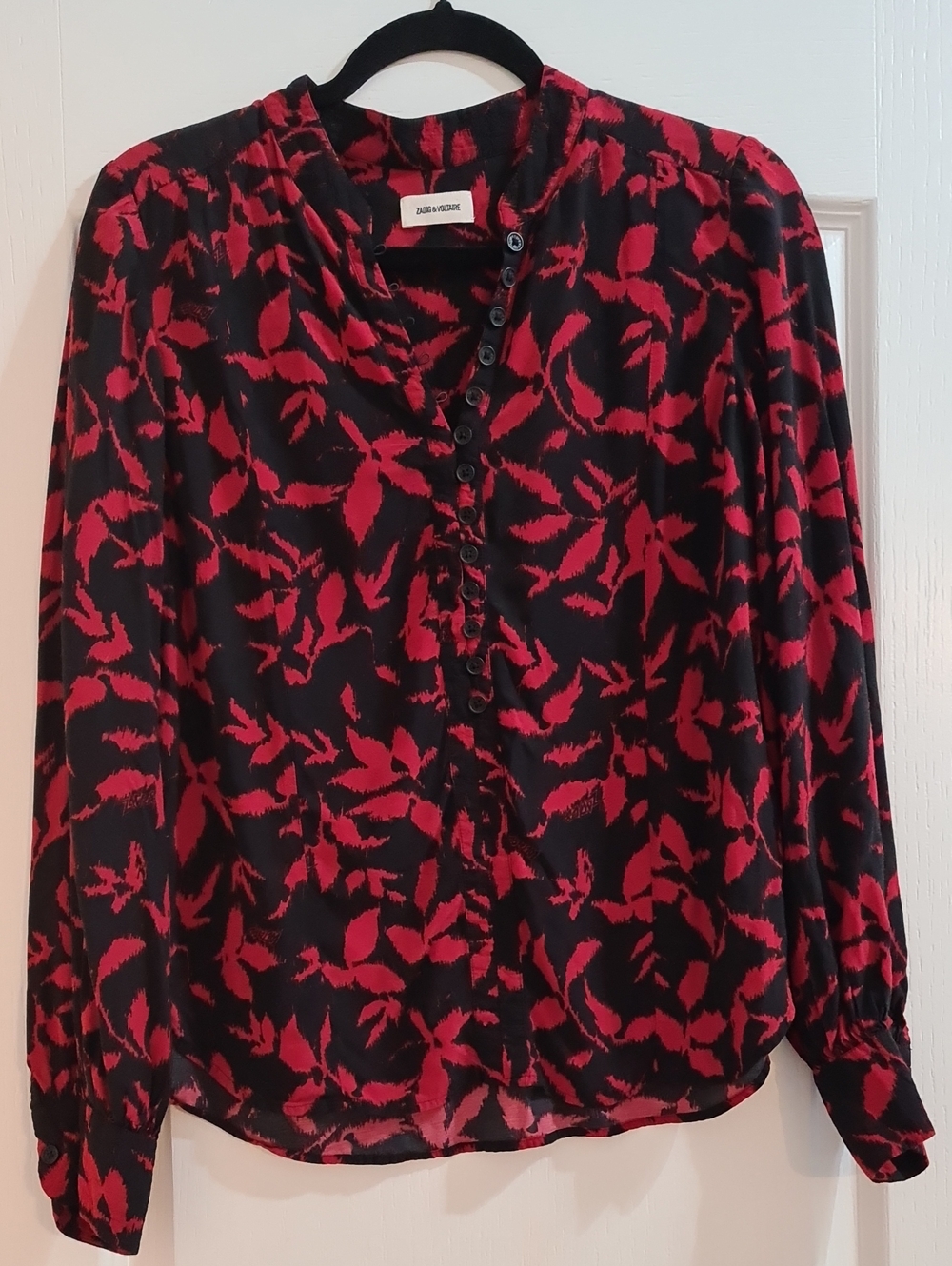 Zadig & Voltaire- Black Blouse with Red Leaf Print